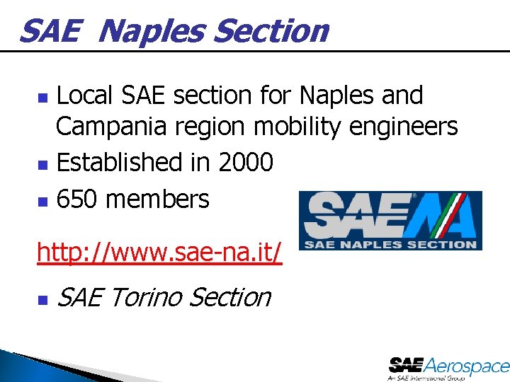 SAE Naples Section Local SAE section for Naples and Campania region mobility engineers n