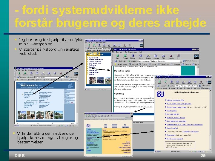 - fordi systemudviklerne ikke forstår brugerne og deres arbejde • • • Jeg har
