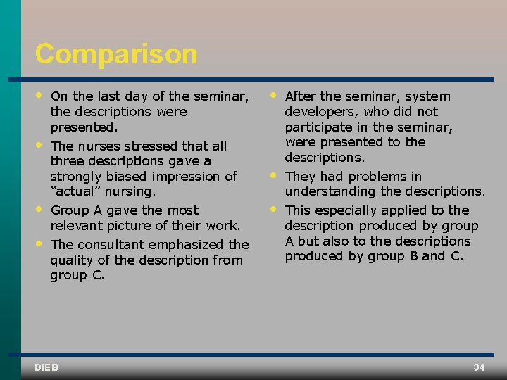 Comparison • • On the last day of the seminar, the descriptions were presented.