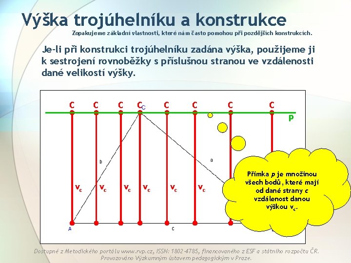 Výška trojúhelníku a konstrukce Zopakujeme základní vlastnosti, které nám často pomohou při pozdějších konstrukcích.