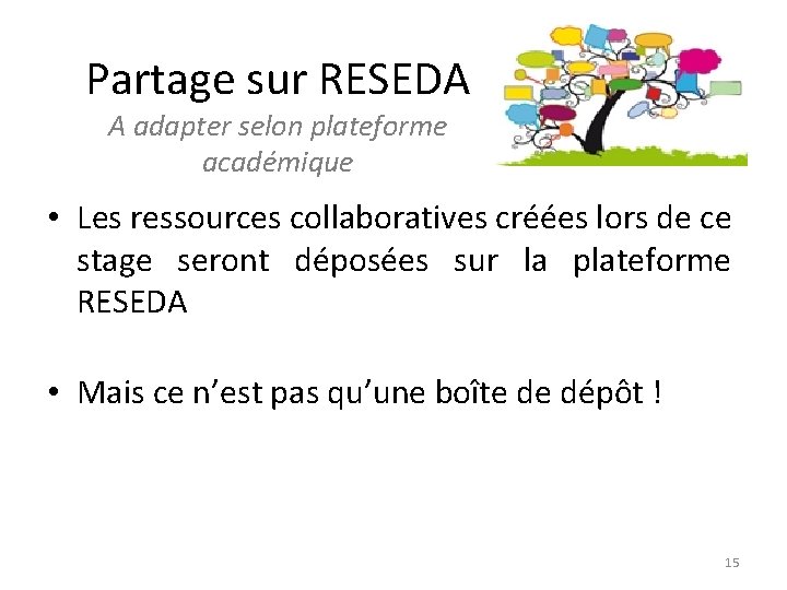 Partage sur RESEDA A adapter selon plateforme académique • Les ressources collaboratives créées lors Partage sur RESEDA A adapter selon plateforme académique • Les ressources collaboratives créées lors