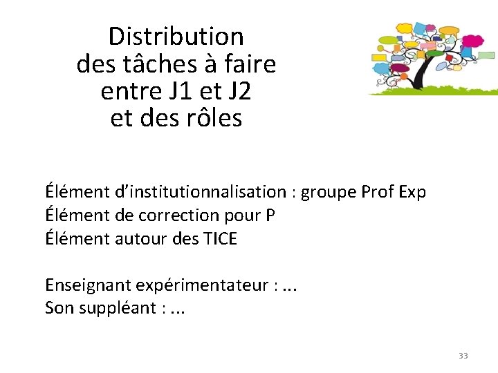 Distribution des tâches à faire entre J 1 et J 2 et des rôles Distribution des tâches à faire entre J 1 et J 2 et des rôles