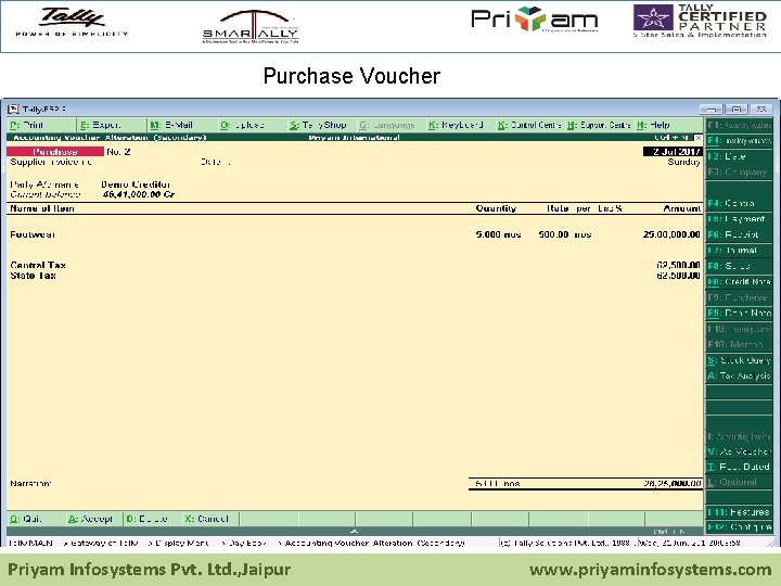 Purchase Voucher Priyam Infosystems Pvt. Ltd. , Jaipur www. priyaminfosystems. com 