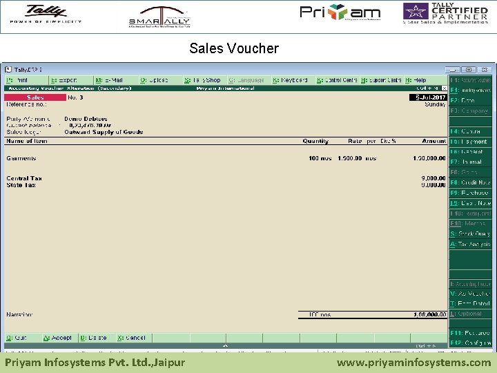 Sales Voucher Priyam Infosystems Pvt. Ltd. , Jaipur www. priyaminfosystems. com 