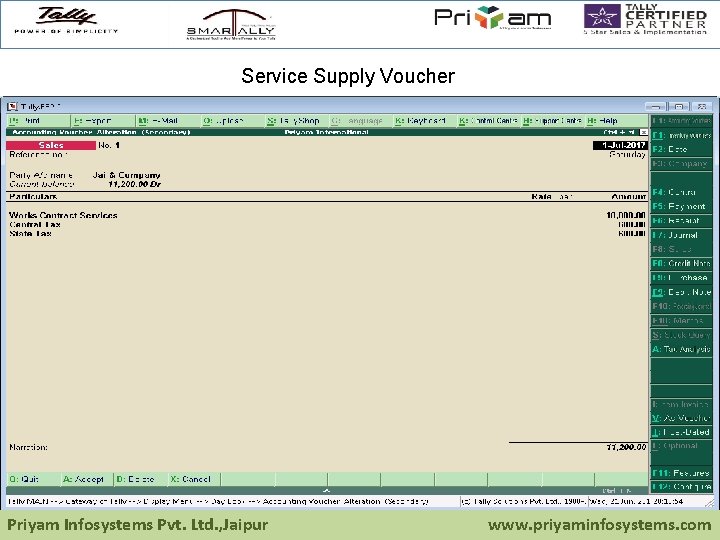 Service Supply Voucher Priyam Infosystems Pvt. Ltd. , Jaipur www. priyaminfosystems. com 