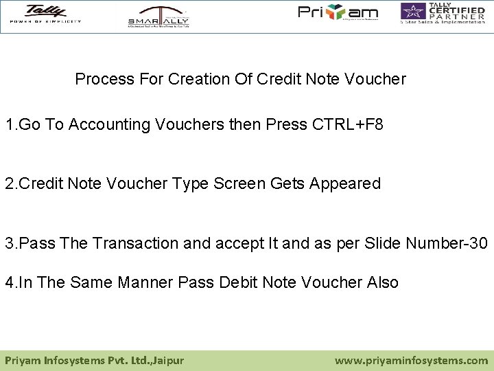 Process For Creation Of Credit Note Voucher 1. Go To Accounting Vouchers then Press
