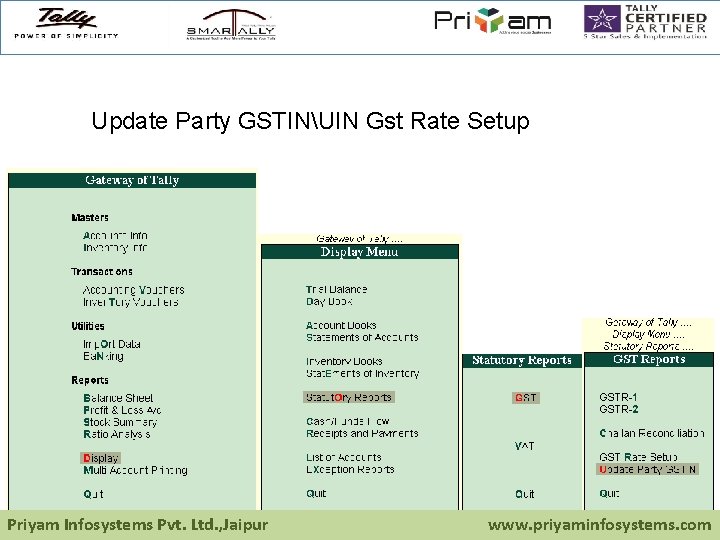 Update Party GSTINUIN Gst Rate Setup Priyam Infosystems Pvt. Ltd. , Jaipur www. priyaminfosystems.