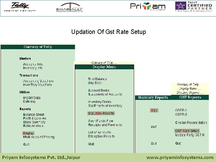 Updation Of Gst Rate Setup Priyam Infosystems Pvt. Ltd. , Jaipur www. priyaminfosystems. com