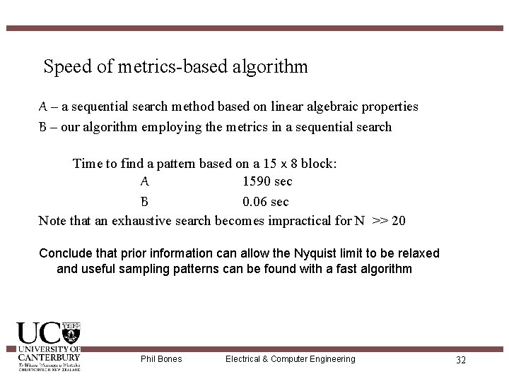 Speed of metrics-based algorithm A – a sequential search method based on linear algebraic