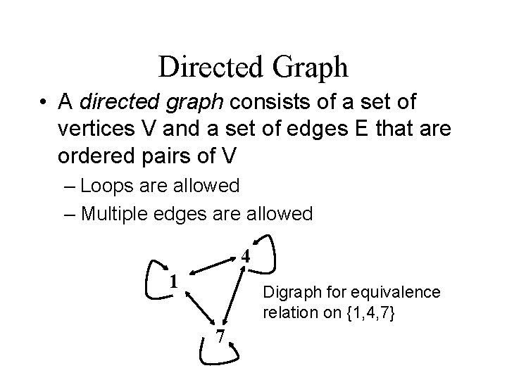 Directed Graph • A directed graph consists of a set of vertices V and