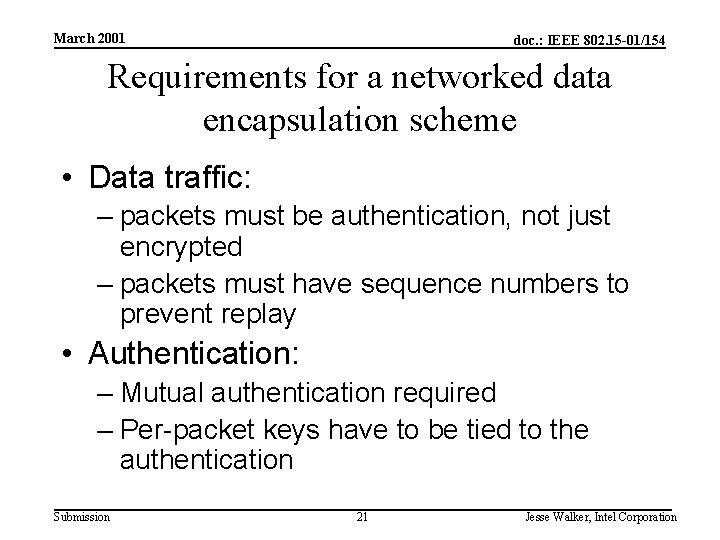 March 2001 doc. : IEEE 802. 15 -01/154 Requirements for a networked data encapsulation