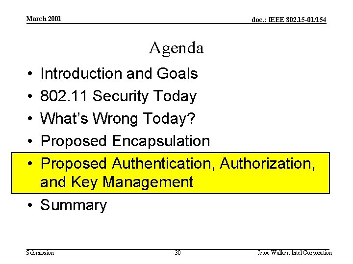 March 2001 doc. : IEEE 802. 15 -01/154 Agenda • • • Introduction and