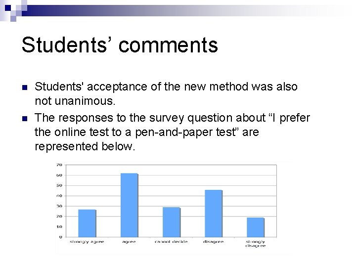 Students’ comments n n Students' acceptance of the new method was also not unanimous.