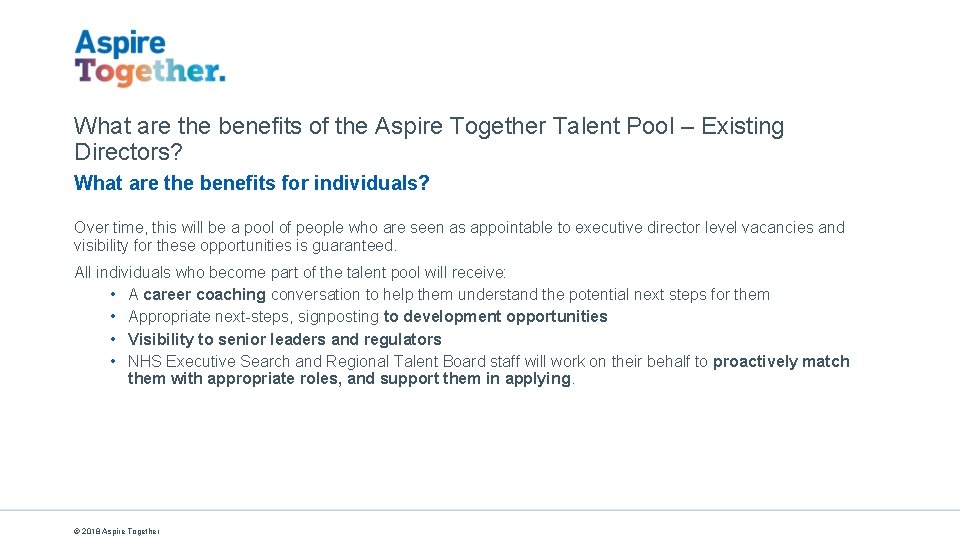 What are the benefits of the Aspire Together Talent Pool – Existing Directors? What