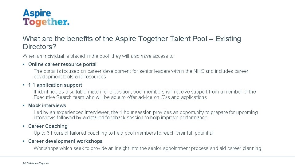 What are the benefits of the Aspire Together Talent Pool – Existing Directors? When