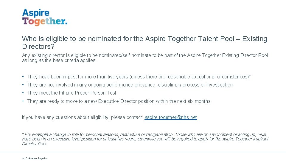 Who is eligible to be nominated for the Aspire Together Talent Pool – Existing