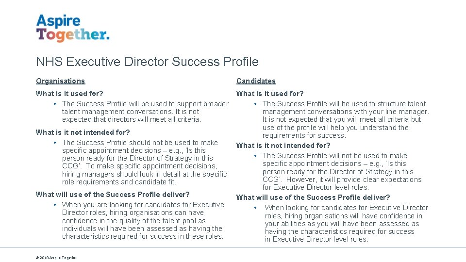 NHS Executive Director Success Profile Organisations Candidates What is it used for? • The