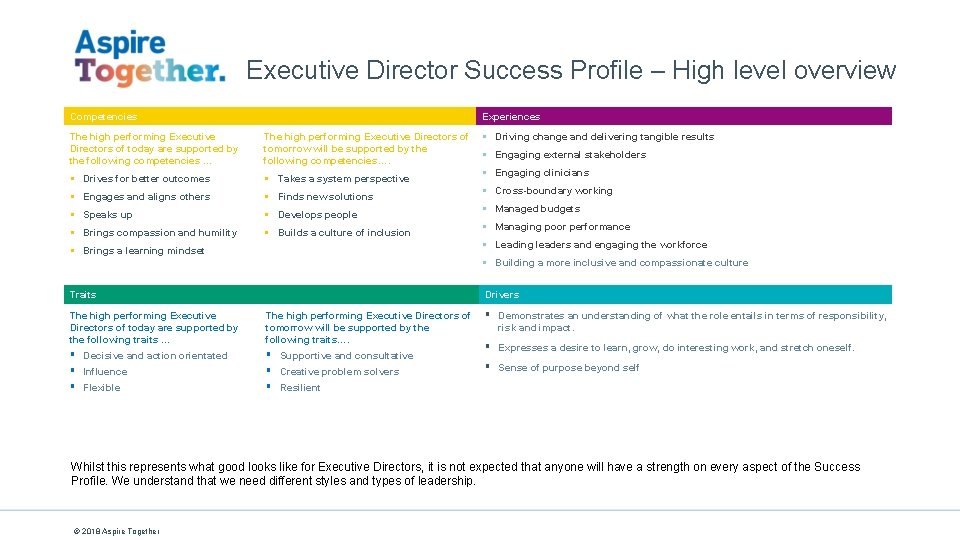 Executive Director Success Profile – High level overview Competencies The high performing Executive Directors