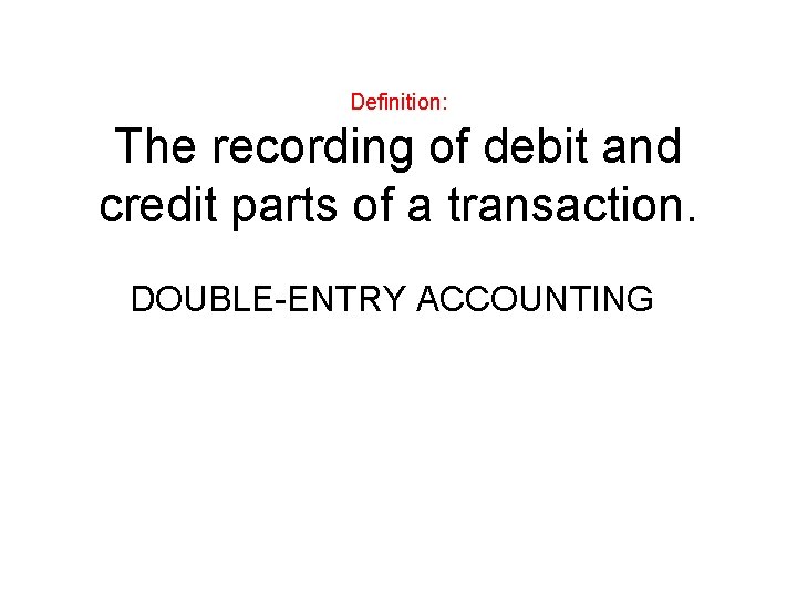 Definition: The recording of debit and credit parts of a transaction. DOUBLE-ENTRY ACCOUNTING 