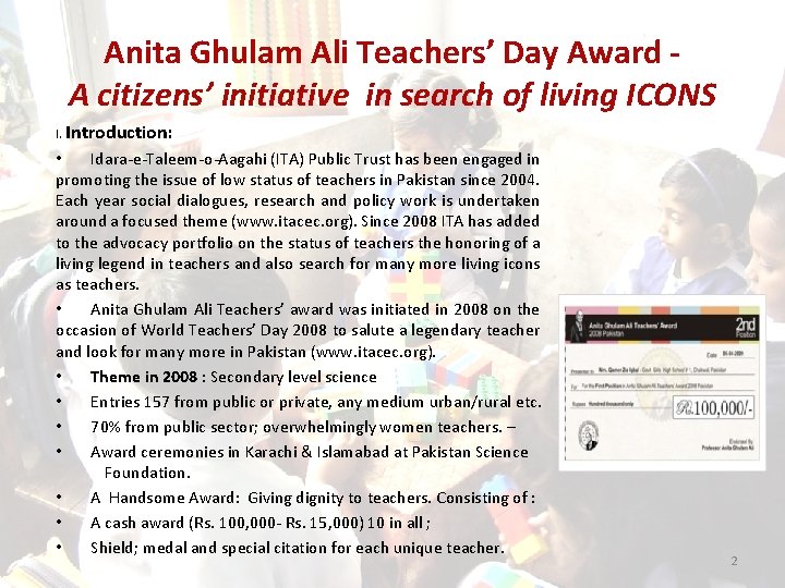 Anita Ghulam Ali Teachers’ Day Award A citizens’ initiative in search of living ICONS