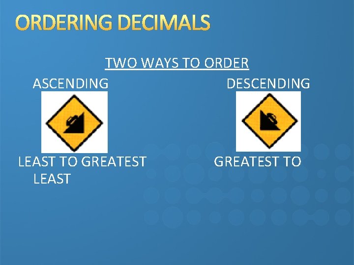 ORDERING DECIMALS TWO WAYS TO ORDER ASCENDING DESCENDING LEAST TO GREATEST LEAST GREATEST TO