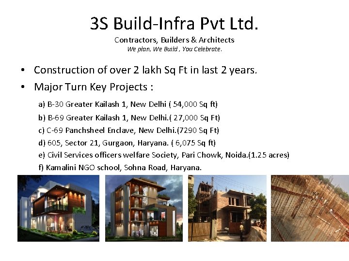 3 S Build-Infra Pvt Ltd. Contractors, Builders & Architects We plan, We Build ,