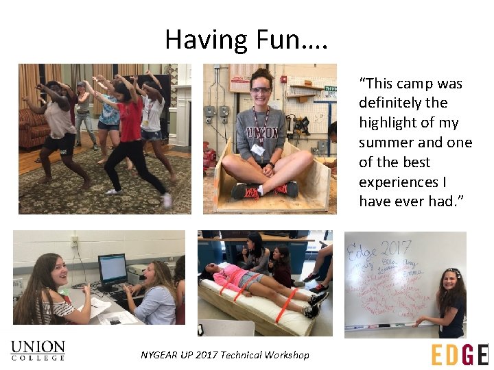 Having Fun…. “This camp was definitely the highlight of my summer and one of Having Fun…. “This camp was definitely the highlight of my summer and one of