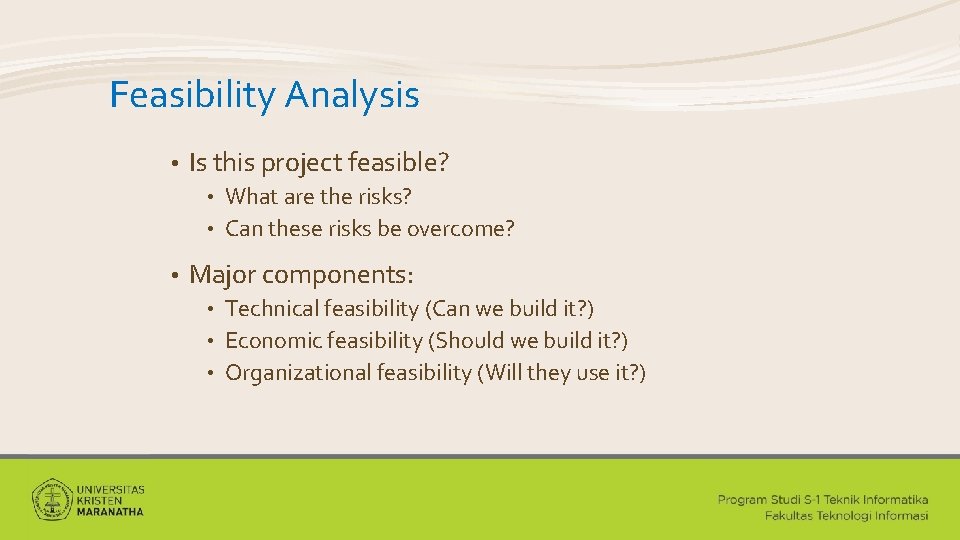 Feasibility Analysis • Is this project feasible? What are the risks? • Can these