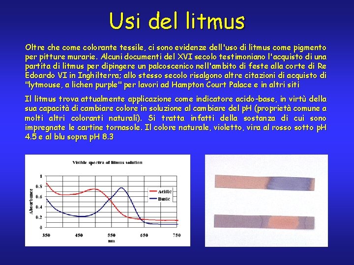 Usi del litmus Oltre che come colorante tessile, ci sono evidenze dell'uso di litmus