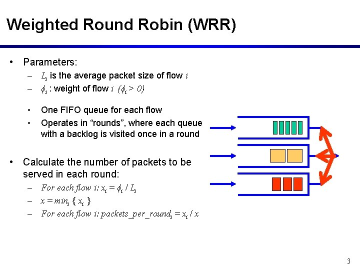 Weighted Round Robin (WRR) • Parameters: – Li is the average packet size of