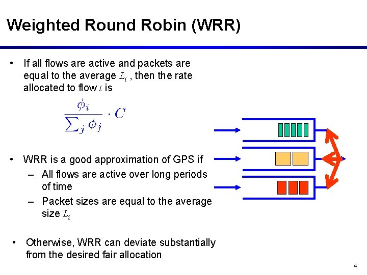 Weighted Round Robin (WRR) • If all flows are active and packets are equal
