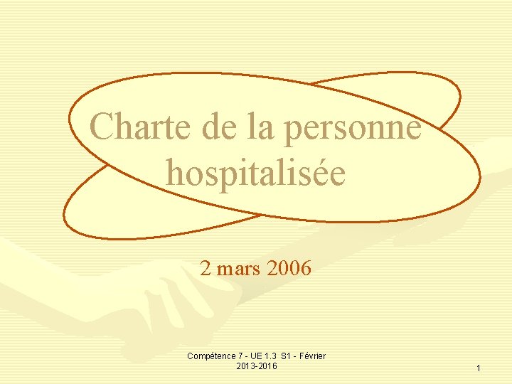 Charte de la personne hospitalisée 2 mars 2006 Compétence 7 - UE 1. 3