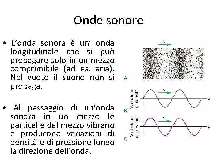 Onde sonore • L’onda sonora è un’ onda longitudinale che si può propagare solo