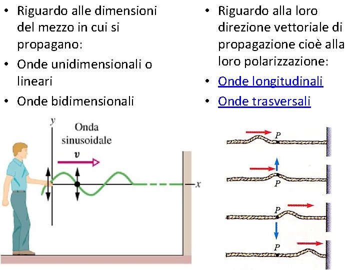  • Riguardo alle dimensioni del mezzo in cui si propagano: • Onde unidimensionali