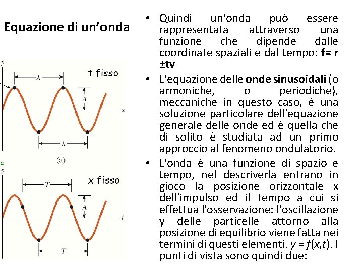 Equazione di un’onda • Quindi un'onda può essere rappresentata attraverso una funzione che dipende