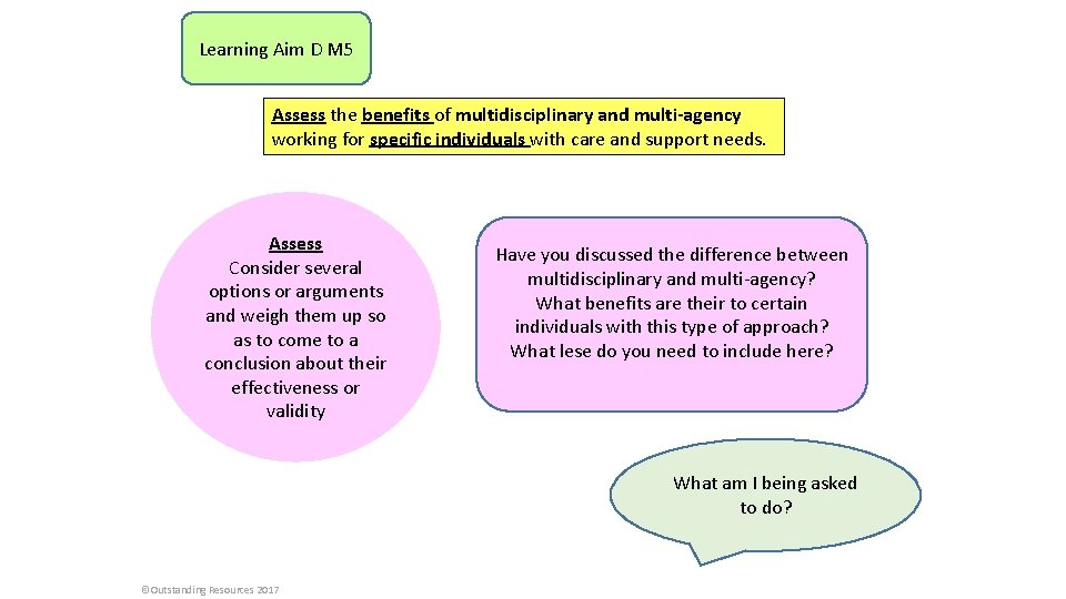Learning Aim D M 5 Assess the benefits of multidisciplinary and multi-agency working for