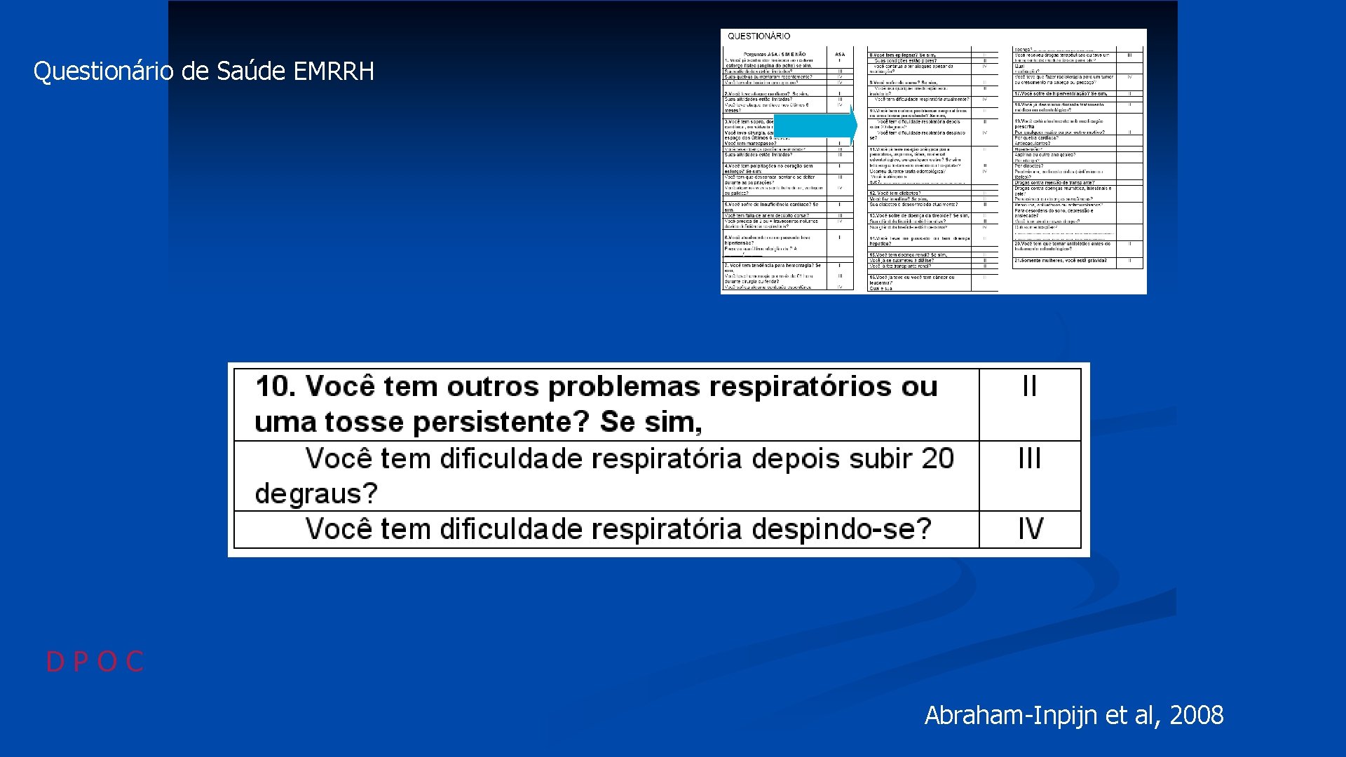 Questionário de Saúde EMRRH DPOC Abraham-Inpijn et al, 2008 