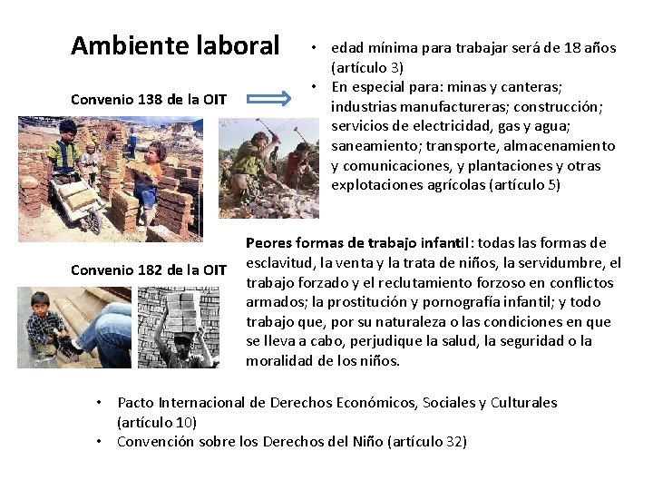 Ambiente laboral Convenio 138 de la OIT Convenio 182 de la OIT • edad Ambiente laboral Convenio 138 de la OIT Convenio 182 de la OIT • edad