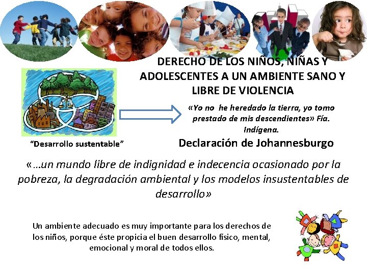 DERECHO DE LOS NIÑOS, NIÑAS Y ADOLESCENTES A UN AMBIENTE SANO Y LIBRE DE DERECHO DE LOS NIÑOS, NIÑAS Y ADOLESCENTES A UN AMBIENTE SANO Y LIBRE DE