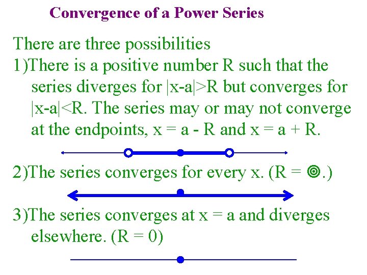 Convergence of a Power Series There are three possibilities 1)There is a positive number Convergence of a Power Series There are three possibilities 1)There is a positive number