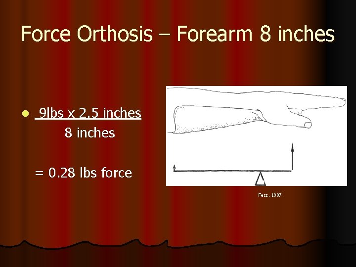 Force Orthosis – Forearm 8 inches l 9 lbs x 2. 5 inches 8