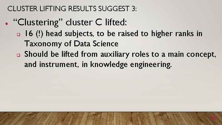CLUSTER LIFTING RESULTS SUGGEST 3: ● “Clustering” cluster C lifted: q q 16 (!)