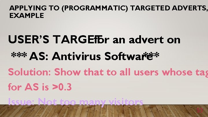APPLYING TO (PROGRAMMATIC) TARGETED ADVERTS, EXAMPLE USER’S TARGET for an advert on *** AS: