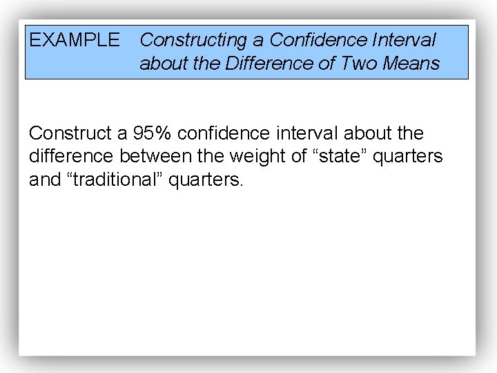 EXAMPLE Constructing a Confidence Interval about the Difference of Two Means Construct a 95%