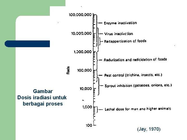 Gambar Dosis iradiasi untuk berbagai proses (Jay, 1970) 