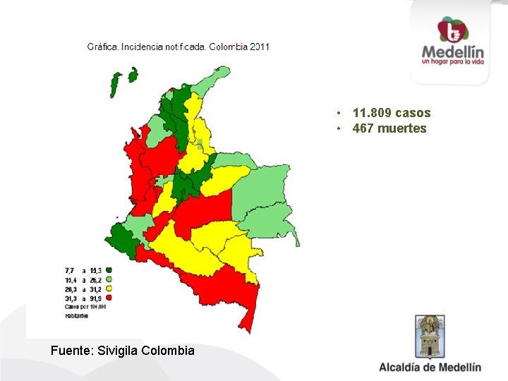  • 11. 809 casos • 467 muertes Fuente: Sivigila Colombia 
