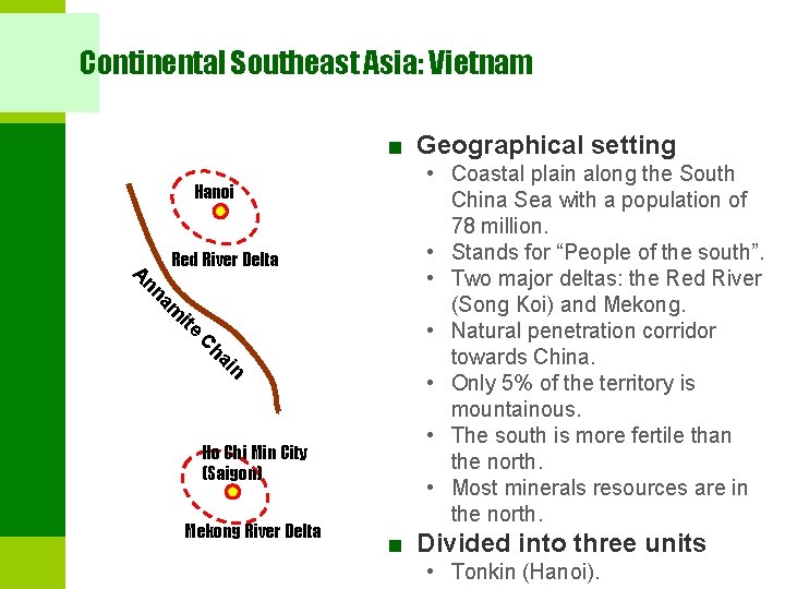 Continental Southeast Asia: Vietnam ■ Geographical setting Hanoi Red River Delta ite am nn