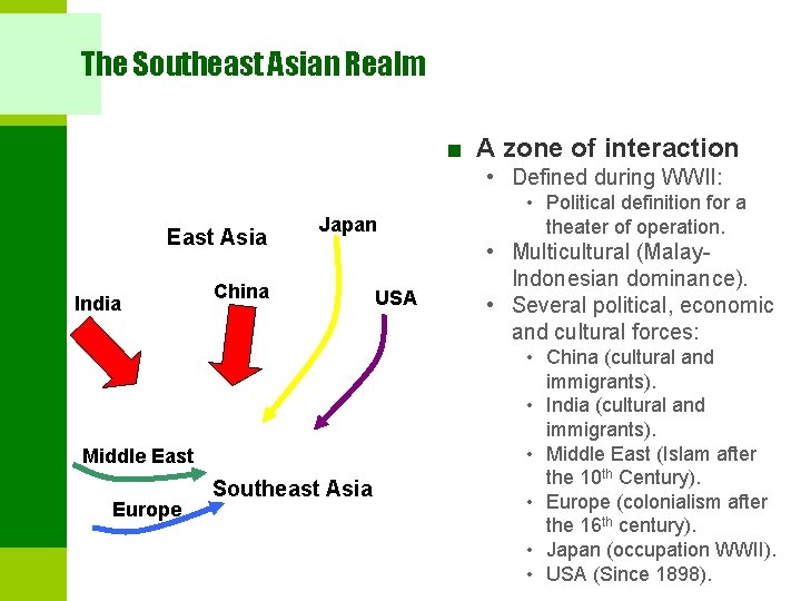 The Southeast Asian Realm ■ A zone of interaction • Defined during WWII: East