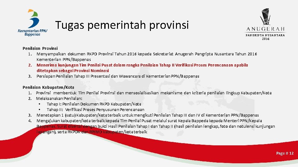 Tugas pemerintah provinsi PANGRIPTA NUSANTARA 2016 Penilaian Provinsi 1. Menyampaikan dokumen RKPD Provinsi Tahun