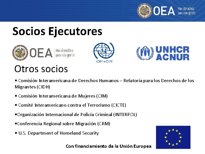 Socios Ejecutores Otros socios • Comisión Interamericana de Derechos Humanos – Relatoría para los